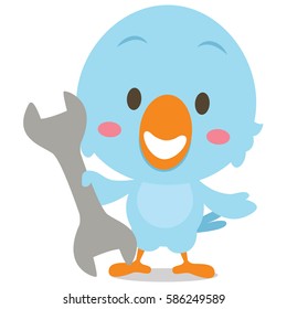 Character blue bird with tools
