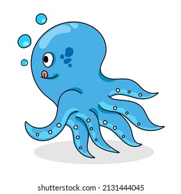 Character of Blue octopus cartoon on white background,Drawing vector illustration.
