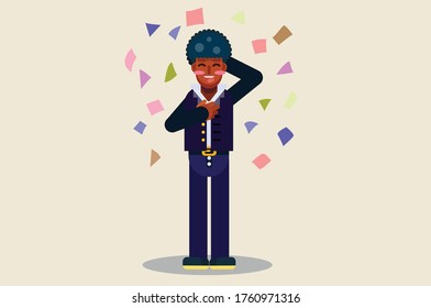 A character of a blushing boy. Thanksgiving theme. Simple character vector illustration.