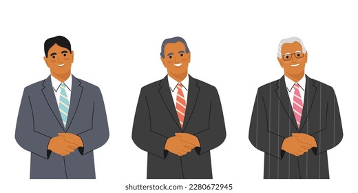 Character of the Boss, isolated vector illustration. A man of different ages in a business suit.