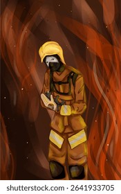 character boy, cartoon illustration. Avatar. fireman