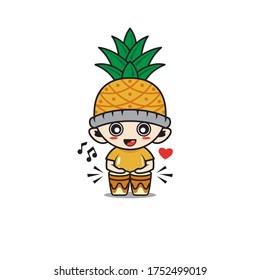 Character boy with costume pineapple fruit