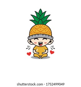 Character boy with costume pineapple fruit