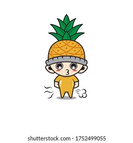 Character boy with costume pineapple fruit