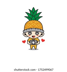 Character boy with costume pineapple fruit