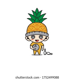 Character boy with costume pineapple fruit