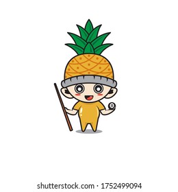 Character boy with costume pineapple fruit