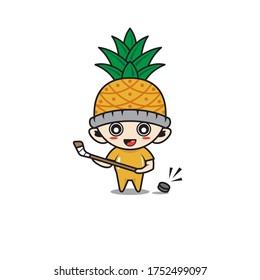 Character boy with costume pineapple fruit