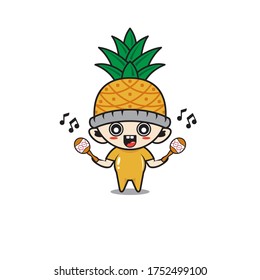 Character boy with costume pineapple fruit