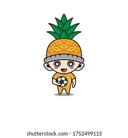 Character boy with costume pineapple fruit