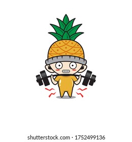 Character boy with costume pineapple fruit