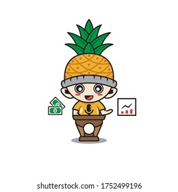 Character boy with costume pineapple fruit