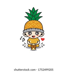 Character boy with costume pineapple fruit