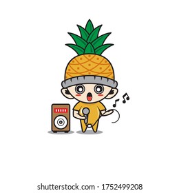 Character boy with costume pineapple fruit