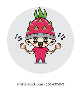 Character boy in a dragon fruit costume. musical.