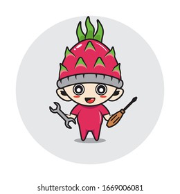 Character boy in a dragon fruit costume