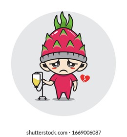 Character boy in a dragon fruit costume. sick patiet. 