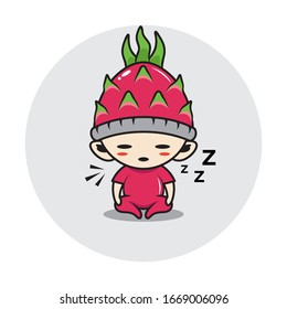 Character boy in a dragon fruit costume. sleeping.