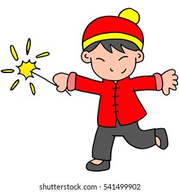 Character of boy with fireworks