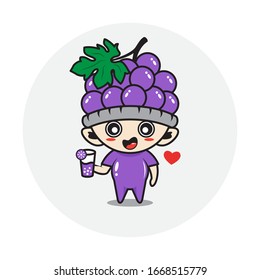 Character boy in a grape fruit costume
