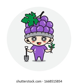 Character boy in a grape fruit costume