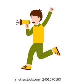 Character Of Boy Holding Megaphone 