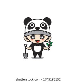 Character boy with panda costume