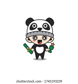 Caracter masculino con disfraz de panda
