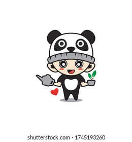 Character boy with panda costume