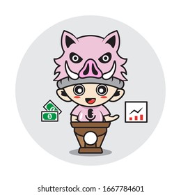 Character boy in a pig costume