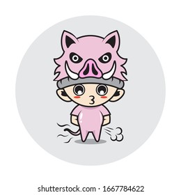 Character boy in a pig costume