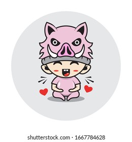 Character boy in a pig costume