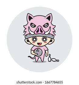 Character boy in a pig costume