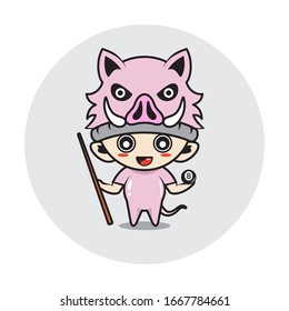 Character boy in a pig costume