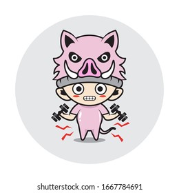 Character boy in a pig costume