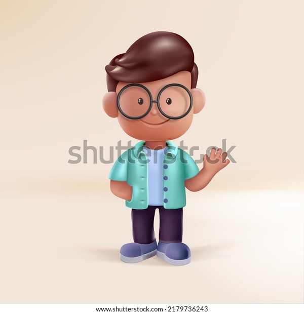Character boy schoolboy stands 3d, realism.\
Realistic vector\
illustration.