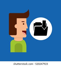 character boy with tablet email download folder vector illustration eps 10
