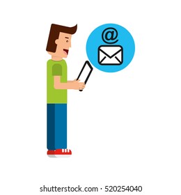 character boy with tablet email mail vector illustration eps 10