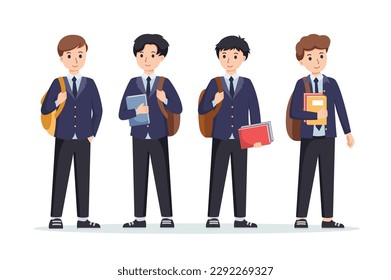 character boys high school student in school uniform vector illustration