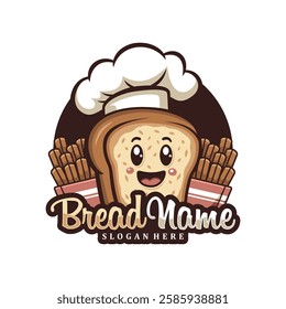 Character Bread with chef hat logo design concept vector. Creative Bread food Logo Design Template