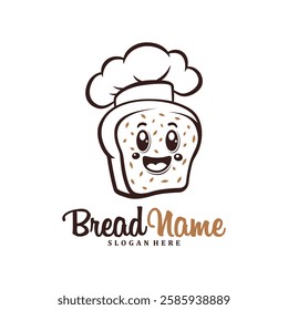 Character Bread with chef hat logo design concept vector. Creative Bread food Logo Design Template