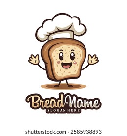 Character Bread with chef hat logo design concept vector. Creative Bread food Logo Design Template