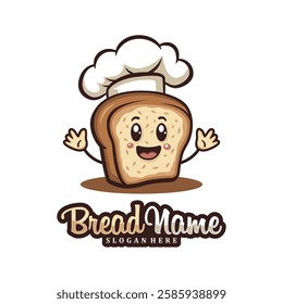 Character Bread with chef hat logo design concept vector. Creative Bread food Logo Design Template