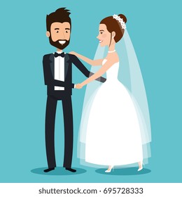 character bride and groom newlyweds holding hands