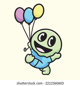 Character Bring The Balloons Cute Cartoon Character Mascot Flat Design Cute Funny Fun