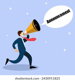 Character with bullhorn or megaphone with an announcement, company sale or employing concept, Business important announcement concept