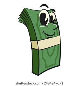 character of a bundle of cash money cartoon vector isolated clip art mascot illustration, work of hand drawn