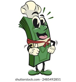 character of a bundle of cash money cartoon vector isolated clip art mascot illustration as chef, work of hand drawn