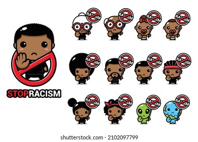 character bundle set design with stop racism symbol