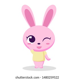 the character of a bunny child is blinking illustration